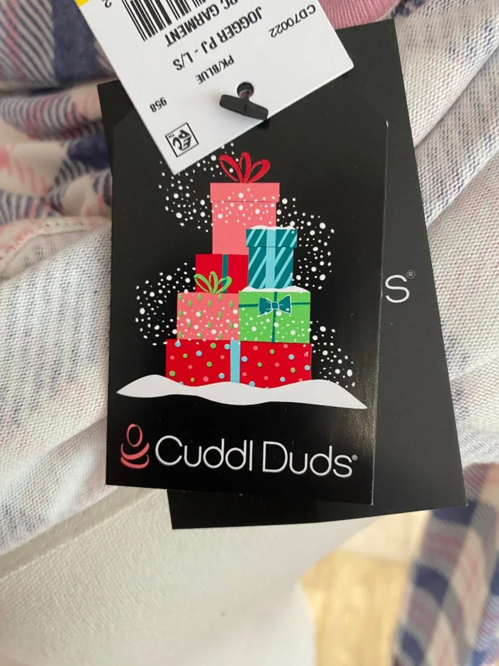 NEW Cuddl Duds Plaid Pajama Set Jogger Pants Pockets Pink Blue M